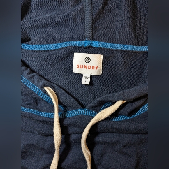 Sundry Navy Blue Jersey Knit Relaxed Short Sleeve Cropped Muscle Hoodie Lounge - Picture 9 of 10